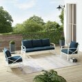 Claustro Outdoor Sofa Set, Navy & White - Sofa & 2 Arm Chairs - 3 Piece CL3046410